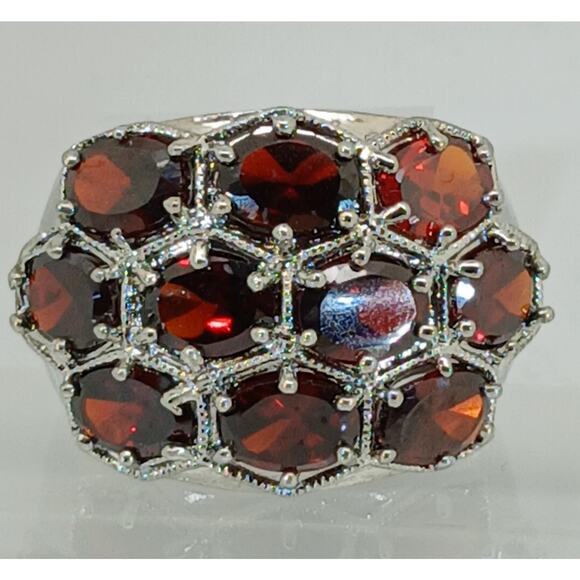 Vintage Ring Size 10.5 Silver Tone White Gold GP Red CZ Cocktail New-Old-Stock - Picture 8 of 10